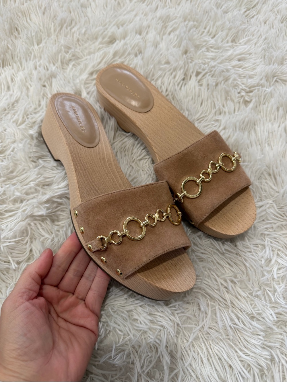 Ann Taylor Chain Leather Clog Slides- Size 8 -  in Dominican Sand